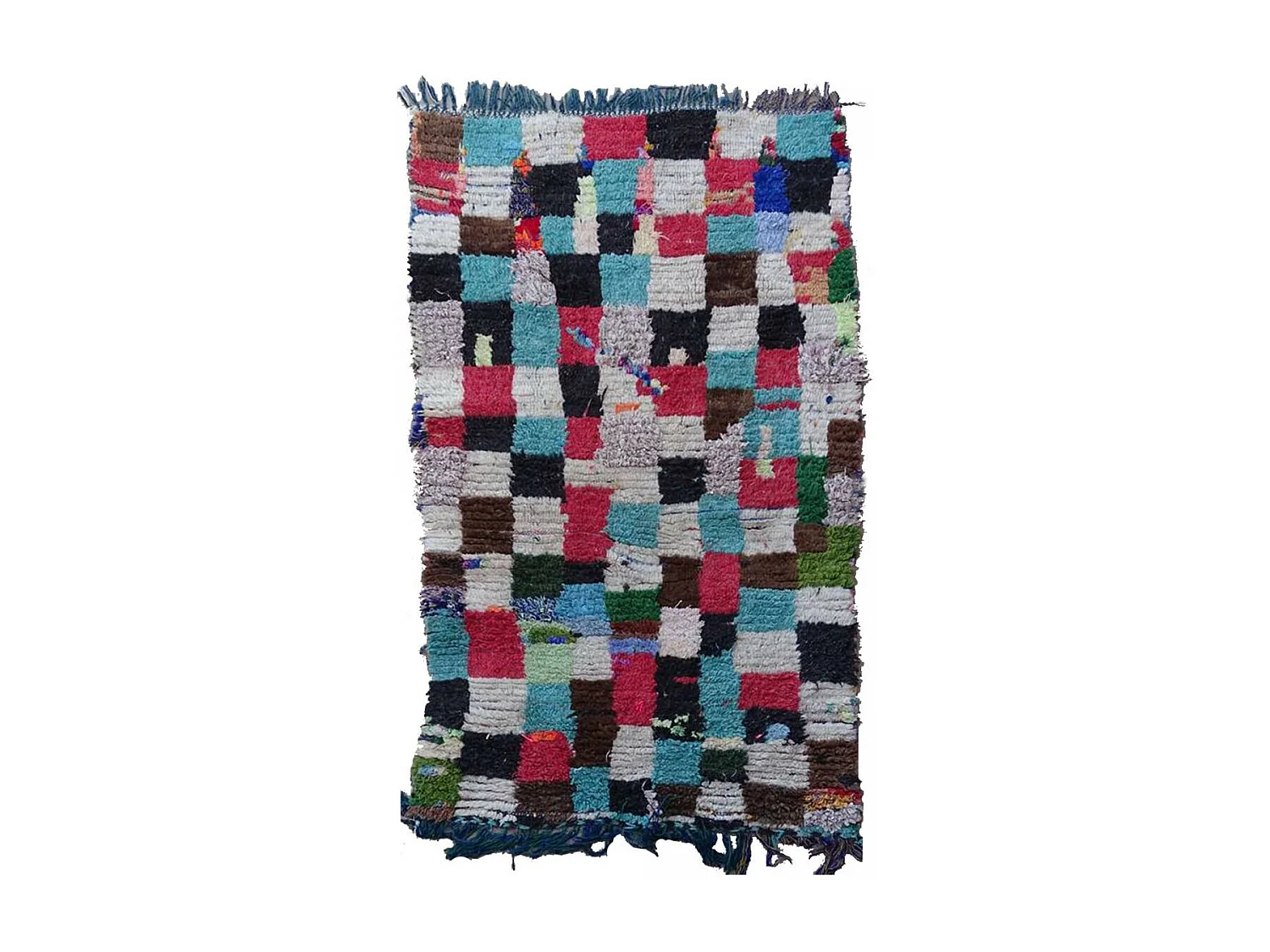 Authentique tapis berbère 90x150 fait main en laine bleu et noir ZEMERI