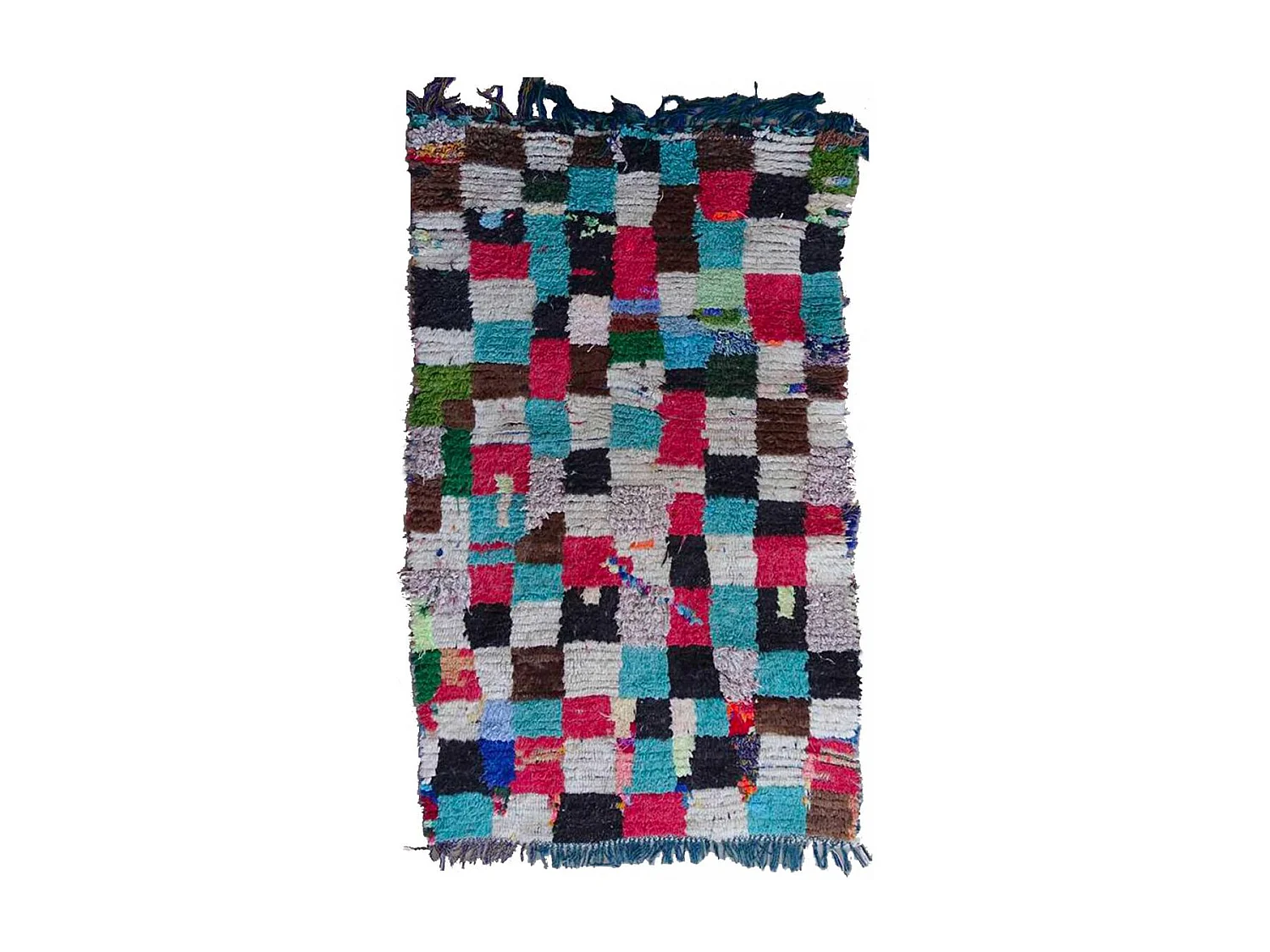 Authentique tapis berbère 90x150 fait main en laine bleu et noir ZEMERI