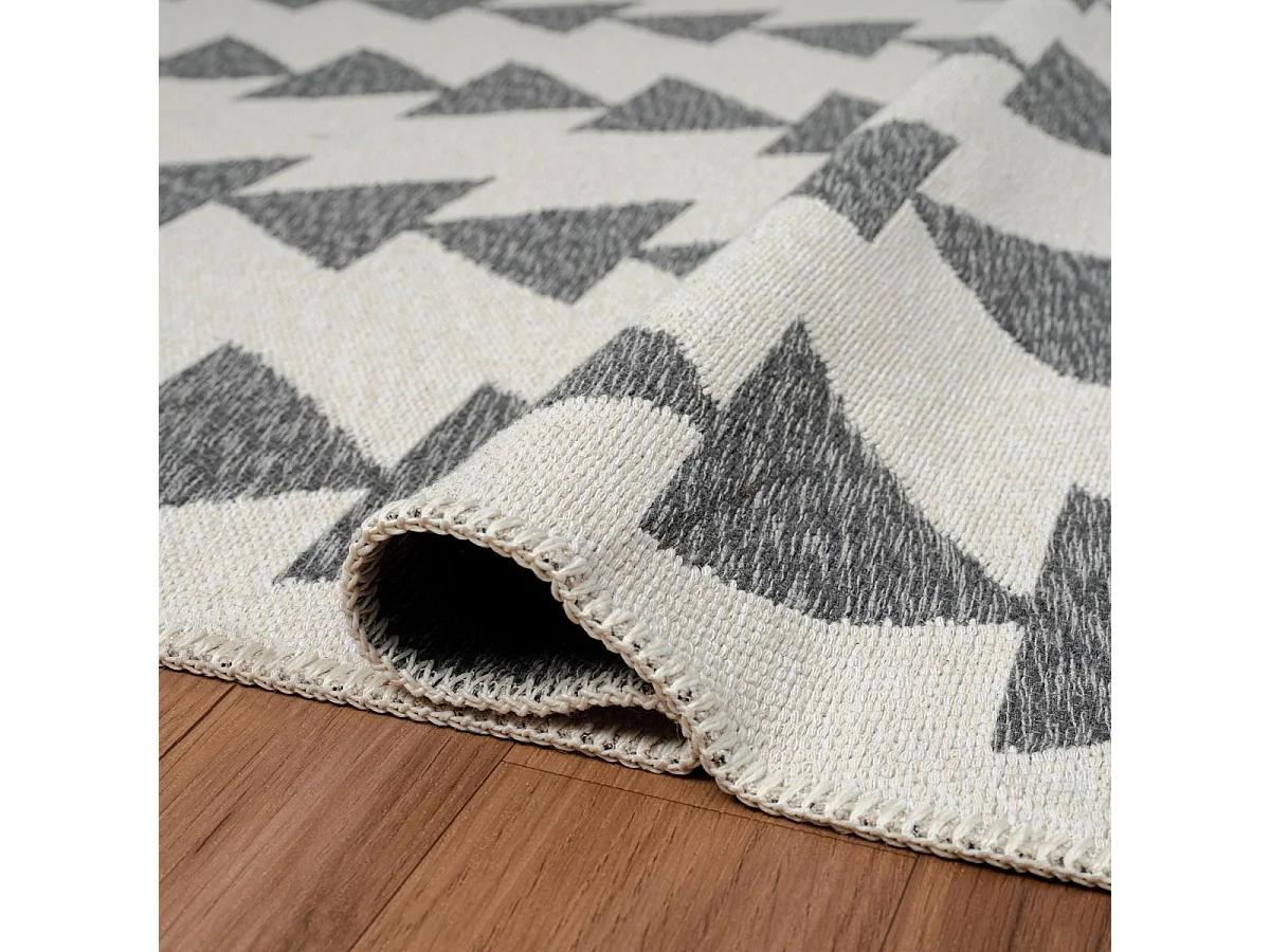 Tapis kilim reversible 120x160 en coton motif scandinave BE crème et gris