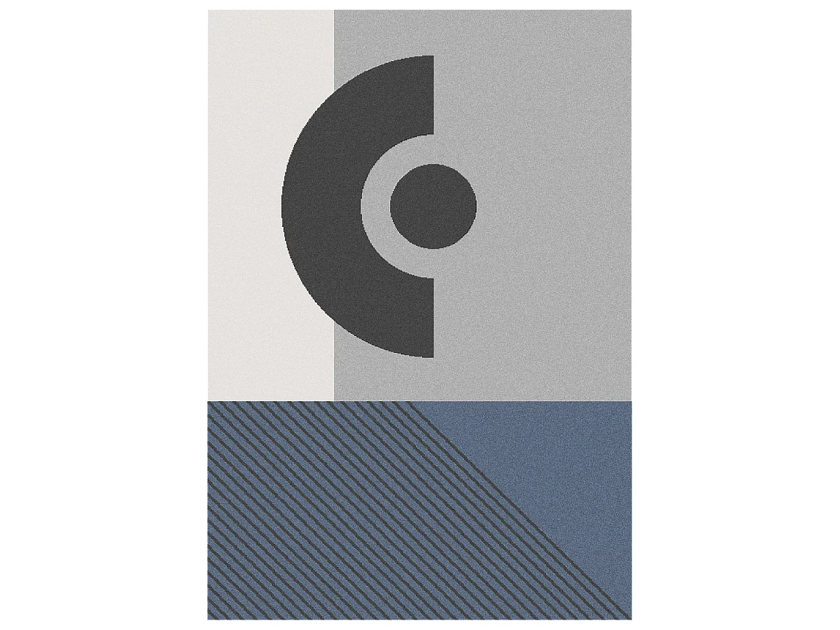 tapis chambre 120x160 tissé gris et bleu rectangle motif géométrique ELAK