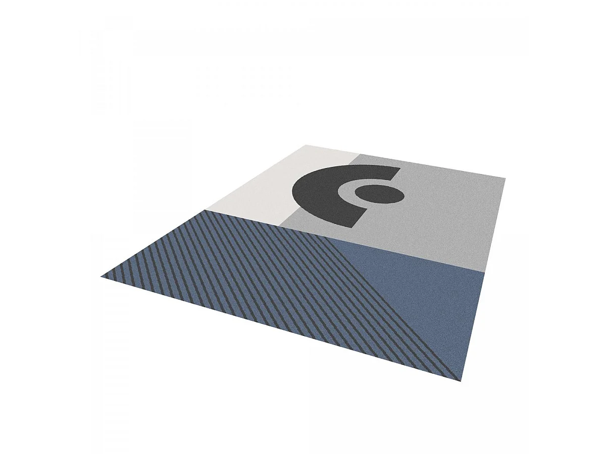 tapis chambre 120x160 tissé gris et bleu rectangle motif géométrique ELAK