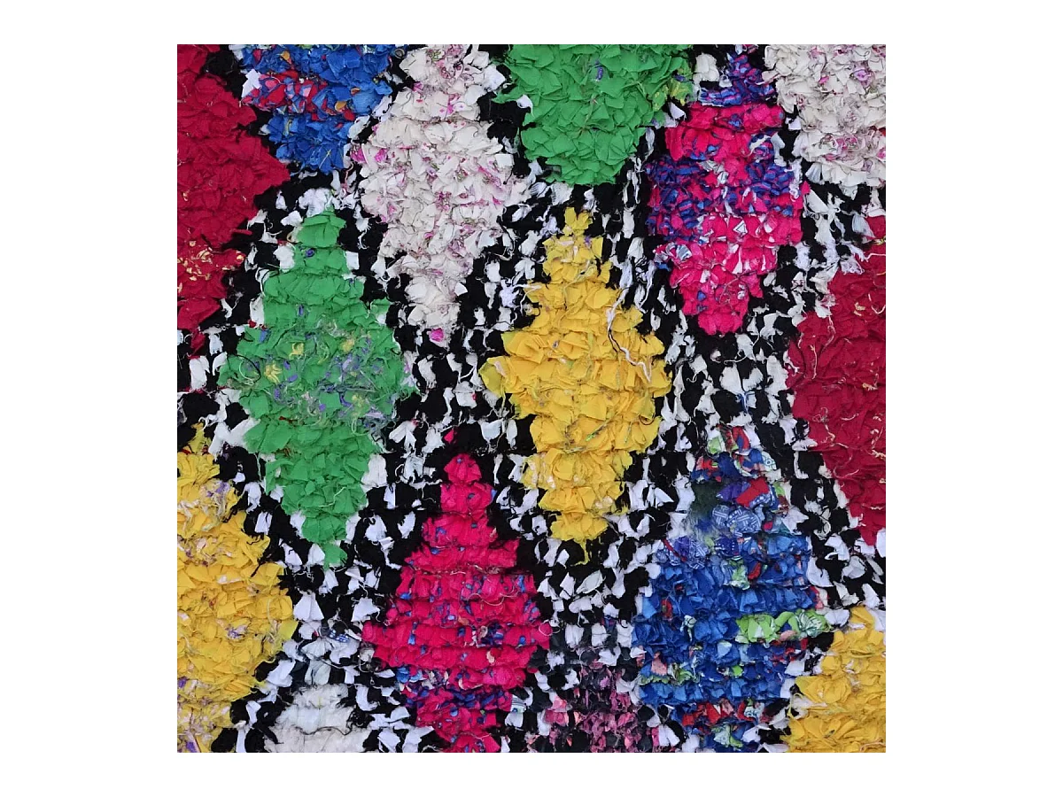 Authentique tapis berbère 110x185 fait à la main en coton jaune et bleu BOUCHAROUETTE AI