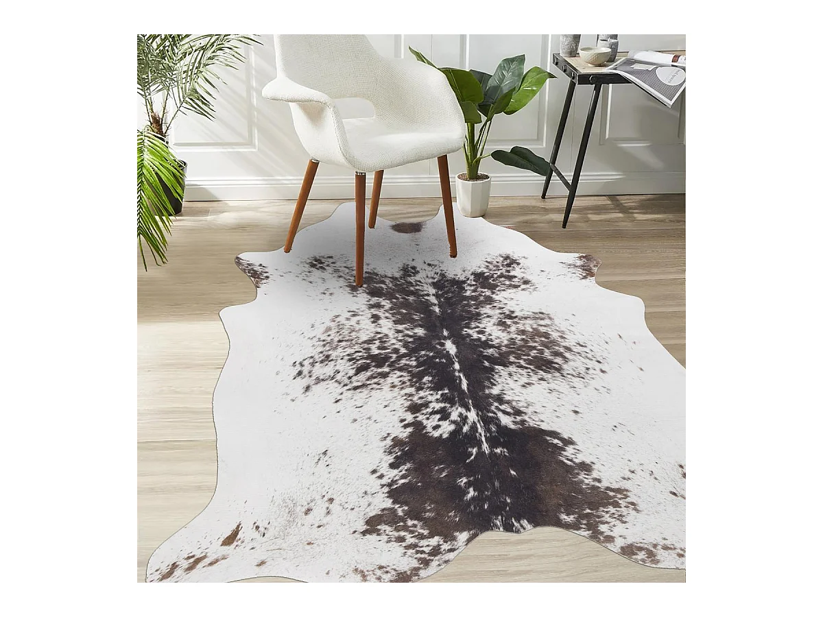 Tapis kilim 125x155 rectangle tissé blanc et marron motif faux uni ART COW