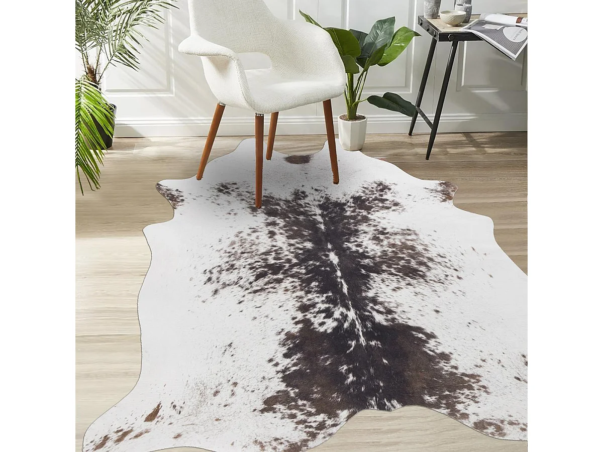 Tapis kilim 125x155 rectangle tissé blanc et marron motif faux uni ART COW