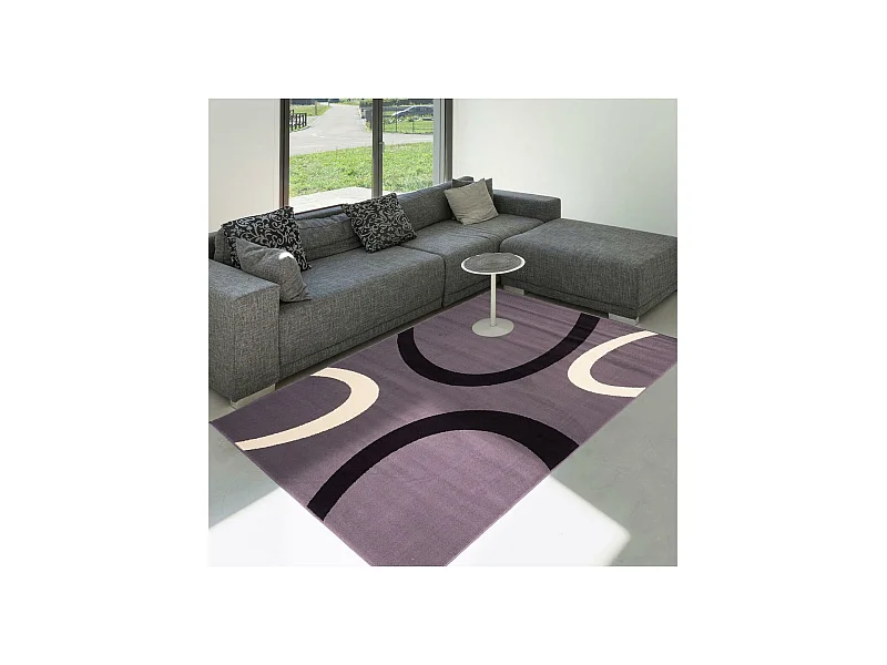 tapis salon 160x225 tissé gris rectangle motif rond LYN1 TEMPO