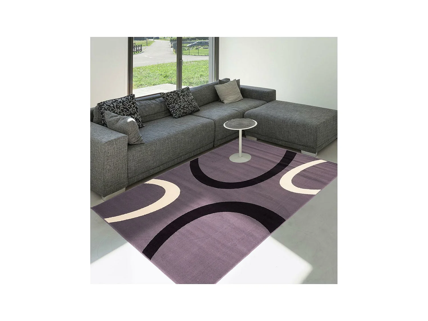 tapis salon 160x225 tissé gris rectangle motif rond LYN1 TEMPO