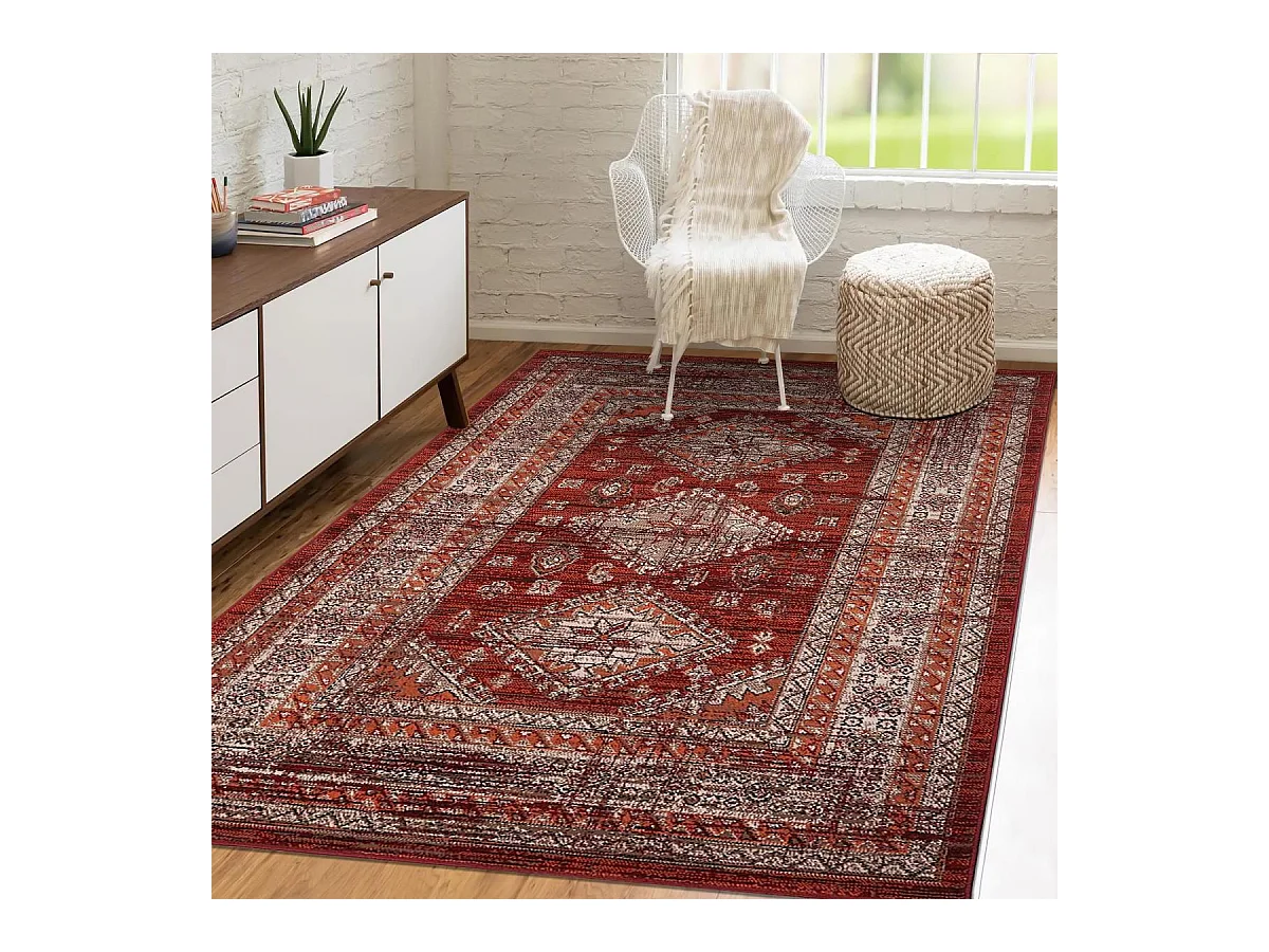 Tapis oriental 280x365 rectangle orange tissé motif ethnique LYN1 DAZOR