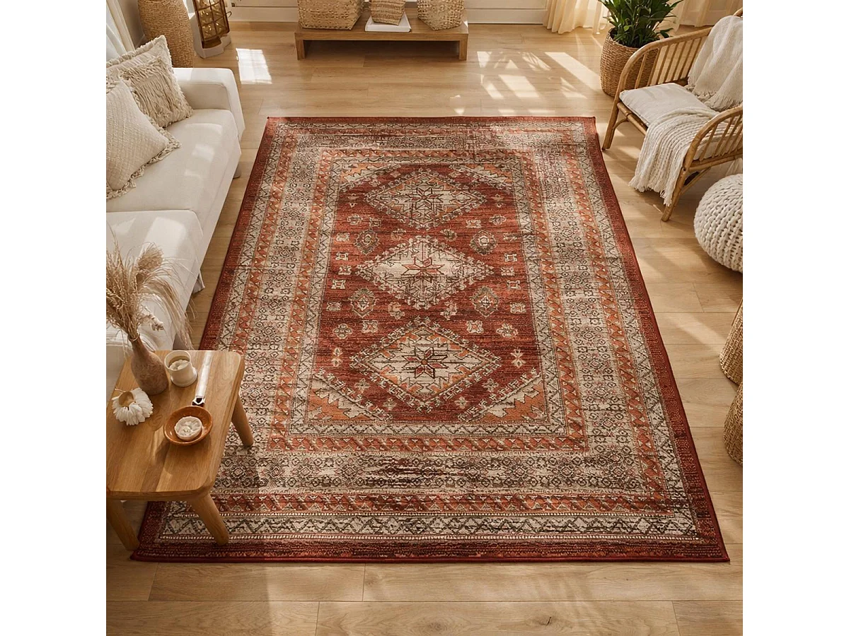 Tapis oriental 280x365 rectangle orange tissé motif ethnique LYN1 DAZOR