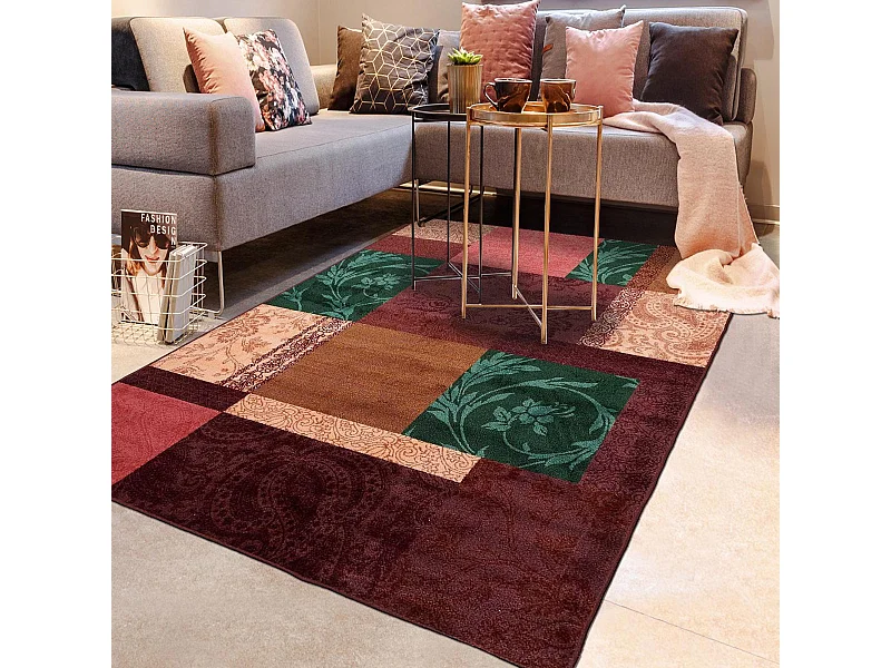 tapis chambre 57x110 tissé rose rectangle ISPARTA PATCHWORK