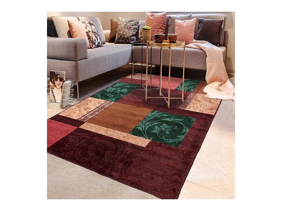 tapis chambre 57x110 tissé rose rectangle ISPARTA PATCHWORK