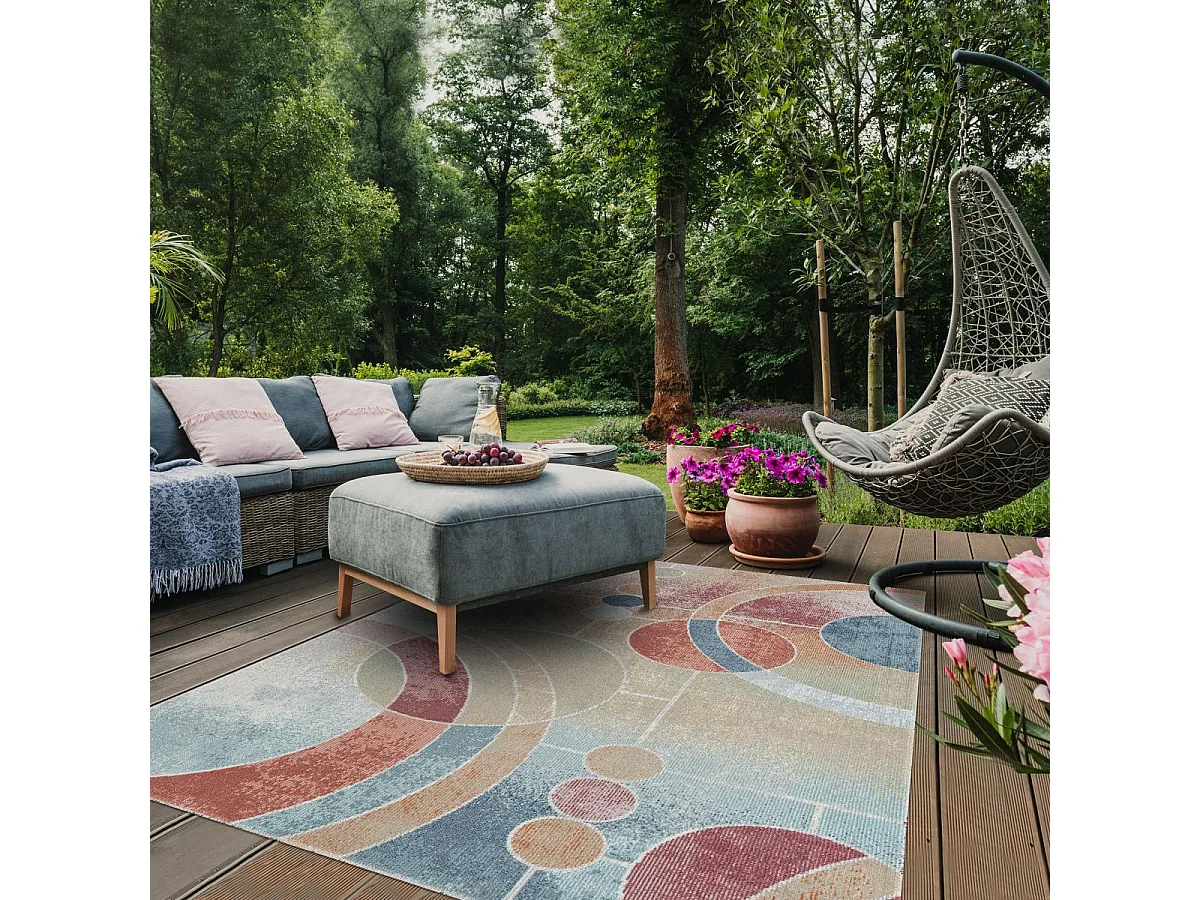 Tapis extérieur 160x220 tissé kilim vert et bleu SOYEUX A