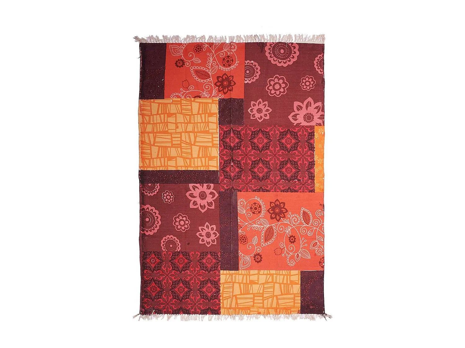 Tapis kilim 70x110 rectangle fait main en coton rouge motif ethnique