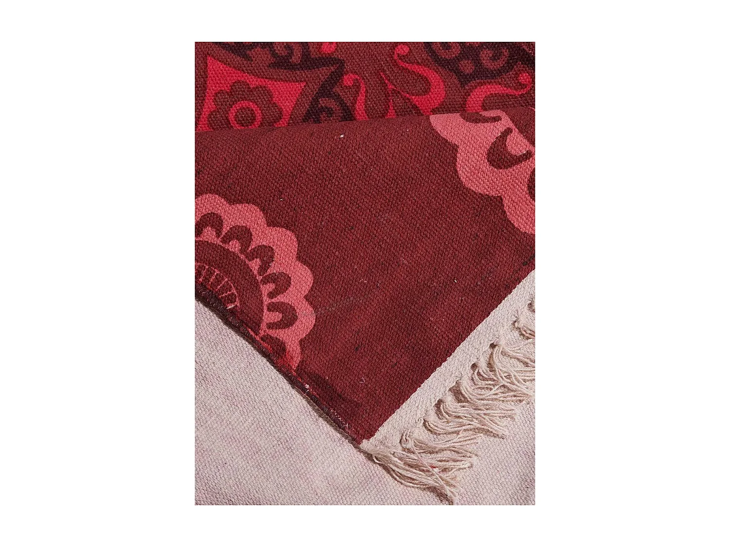 Tapis kilim 70x110 rectangle fait main en coton rouge motif ethnique