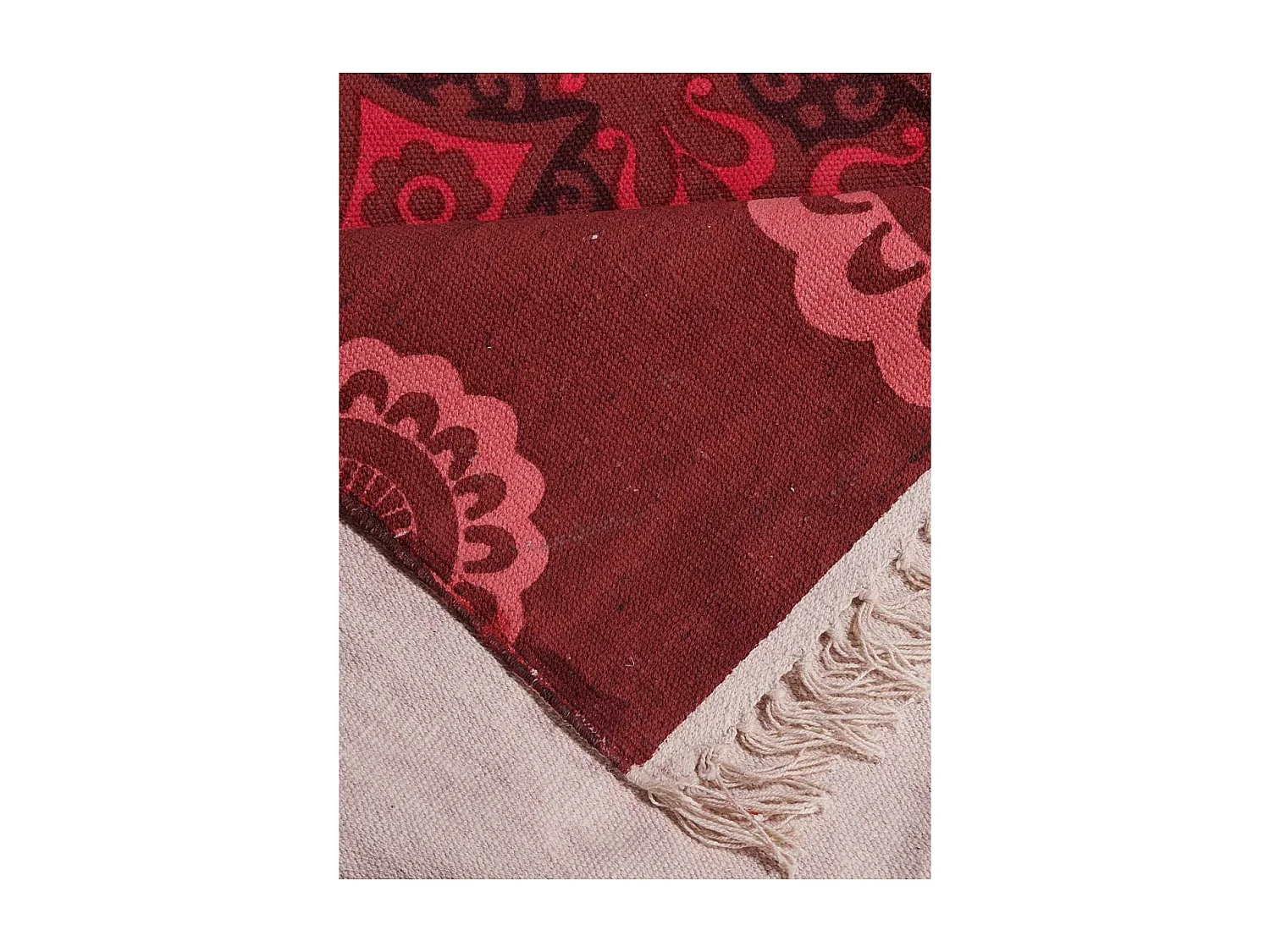 Tapis kilim 70x110 rectangle fait main en coton rouge motif ethnique