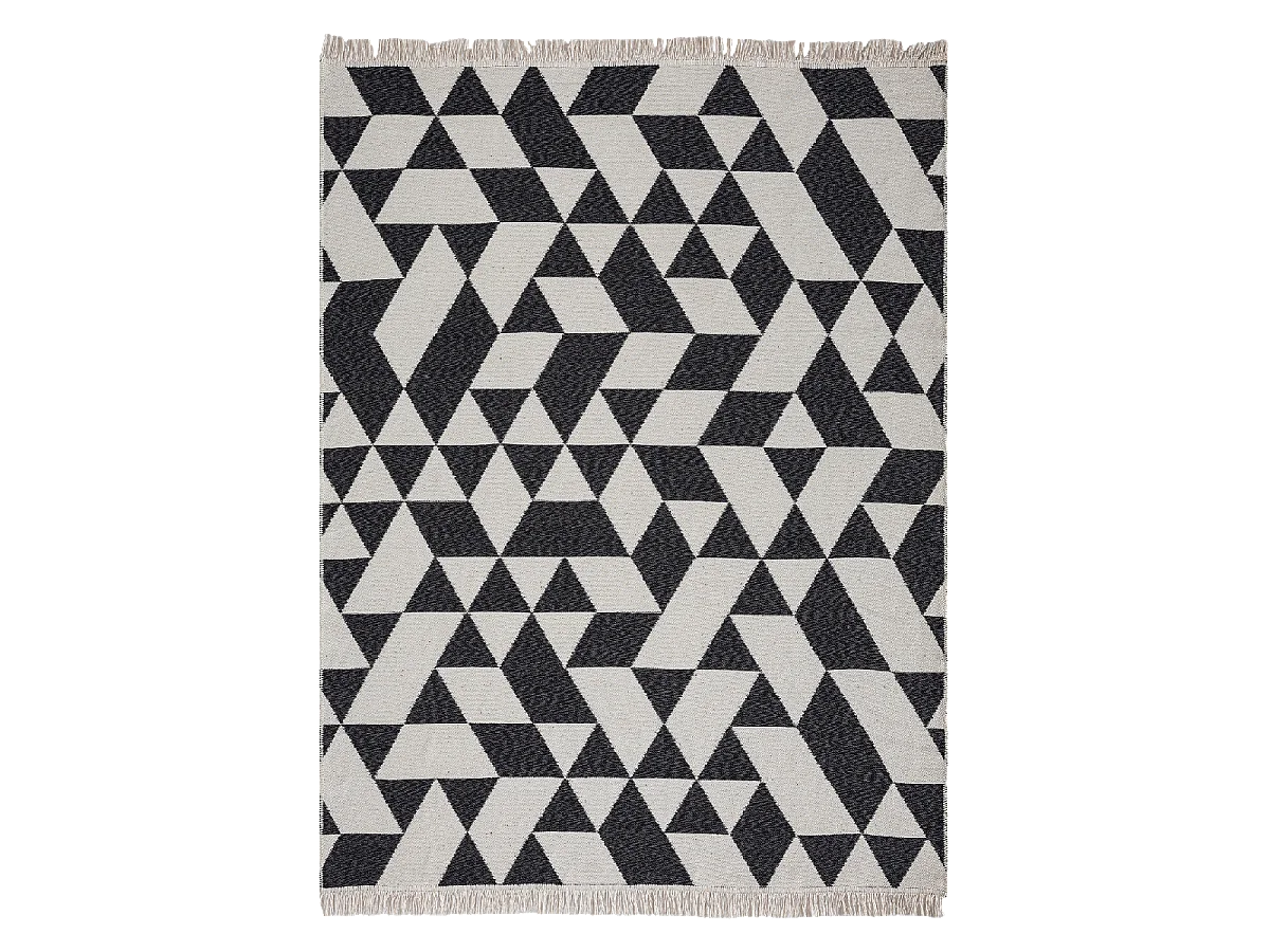 Tapis kilim reversible 160x230 en coton motif géométrique BI crème et noir