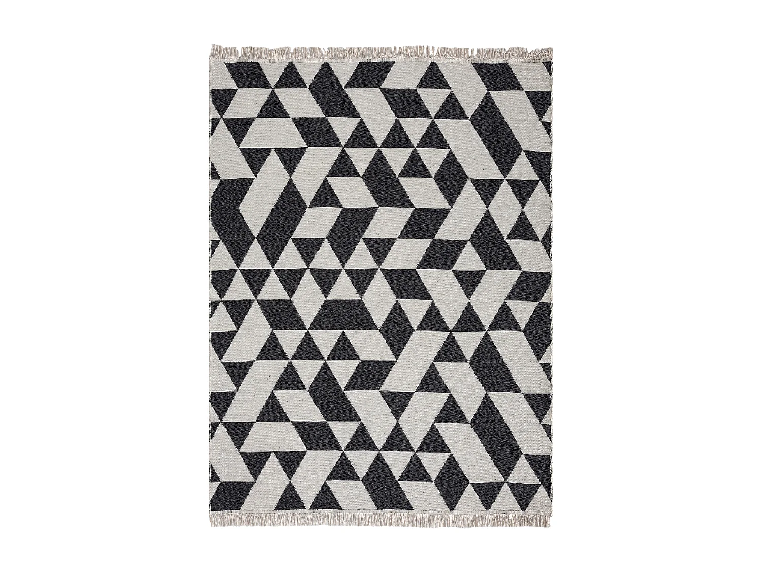 Tapis kilim reversible 160x230 en coton motif géométrique BI crème et noir