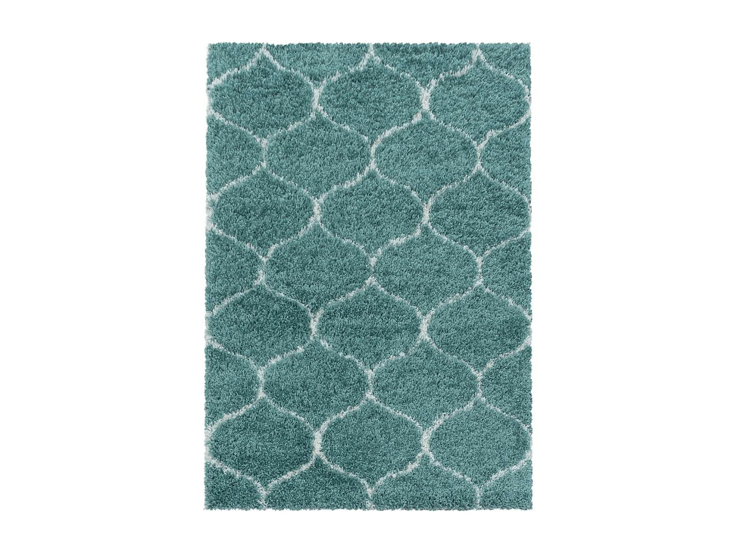Tapis shaggy Ø200cm rond tissé turquoise et crème motif scandinave SCANDINAV A