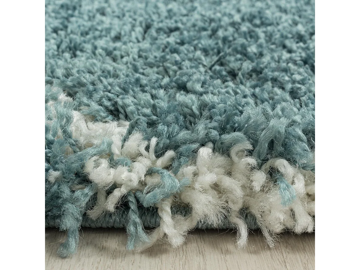 Tapis shaggy Ø200cm rond tissé turquoise et crème motif scandinave SCANDINAV A