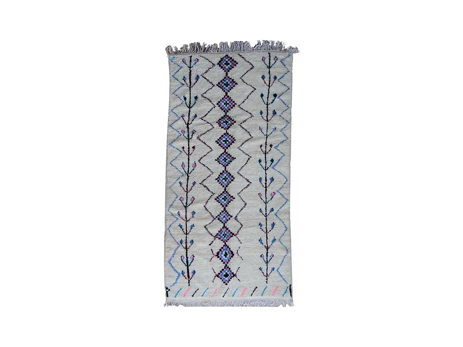 Authentique tapis berbère 145x280 fait main en laine gris et bleu RABAT