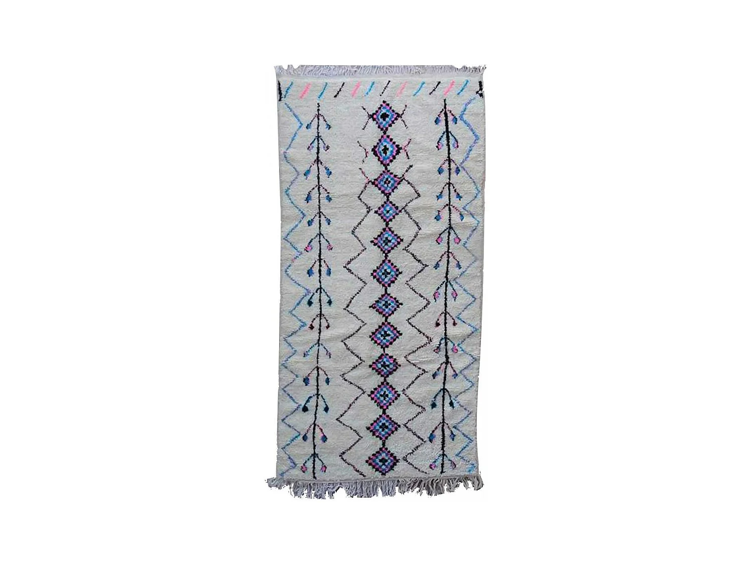 Authentique tapis berbère 145x280 fait main en laine gris et bleu RABAT