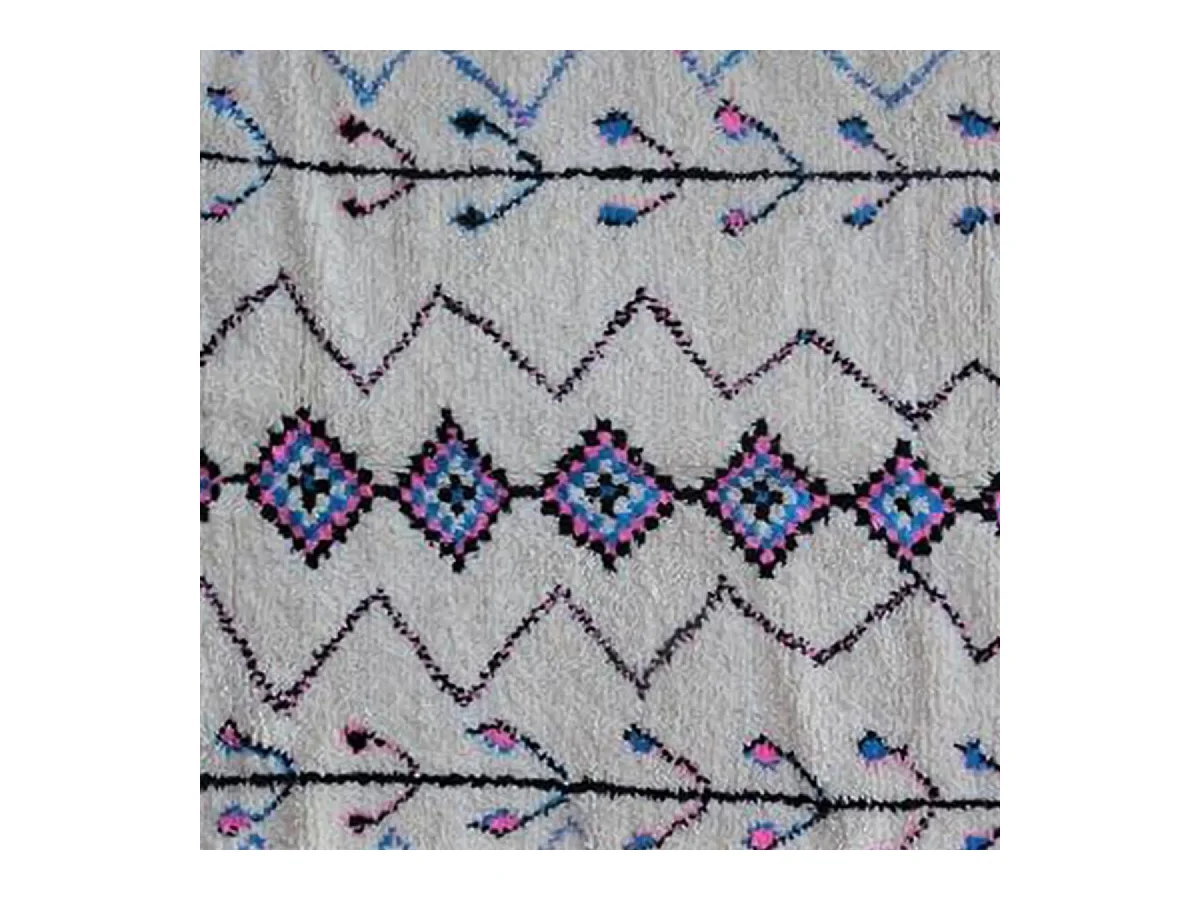 Authentique tapis berbère 145x280 fait main en laine gris et bleu RABAT