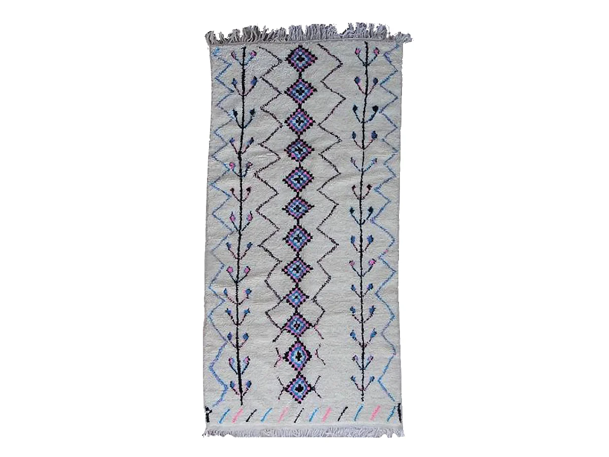 Authentique tapis berbère 145x280 fait main en laine gris et bleu RABAT