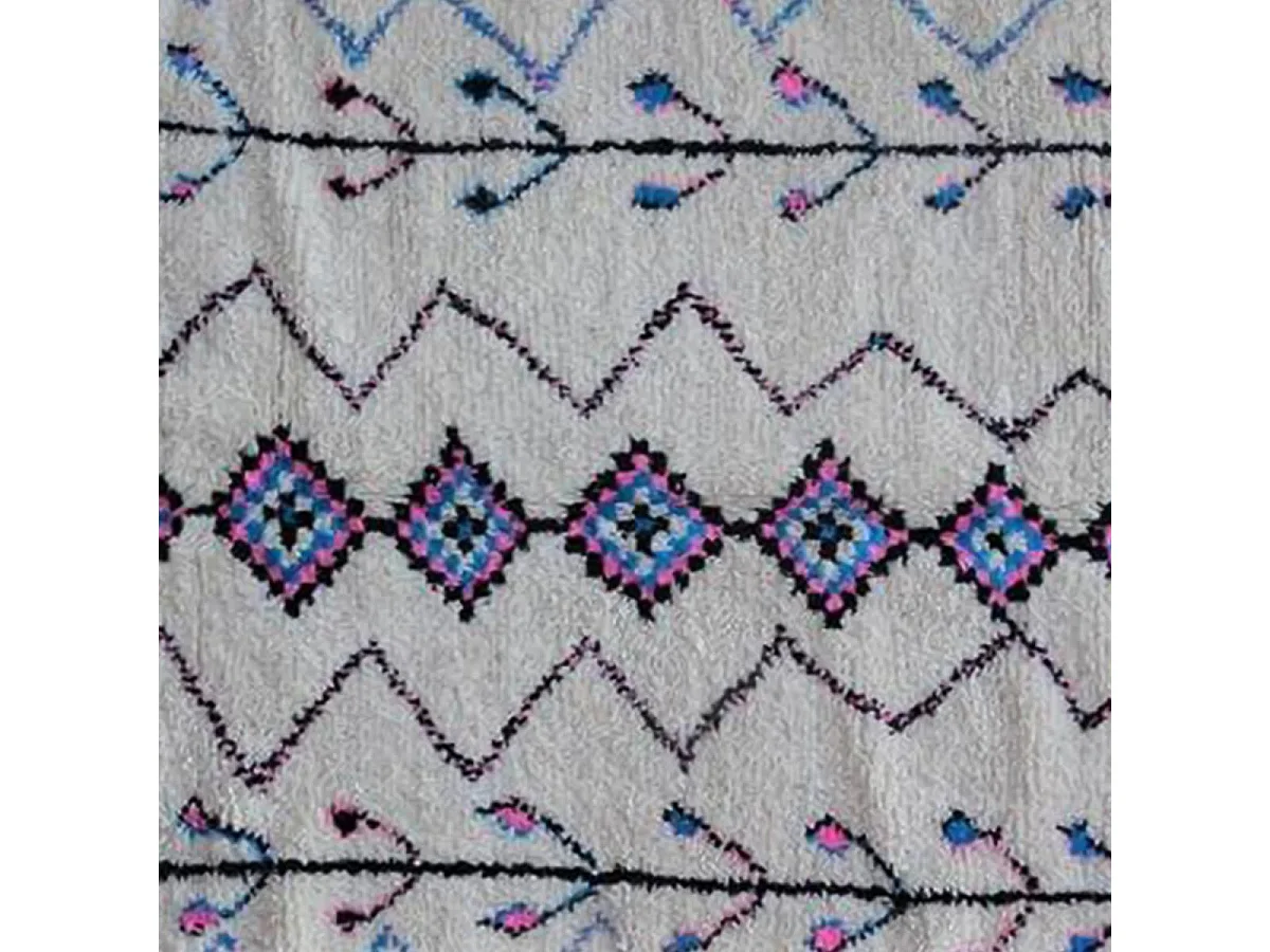 Authentique tapis berbère 145x280 fait main en laine gris et bleu RABAT