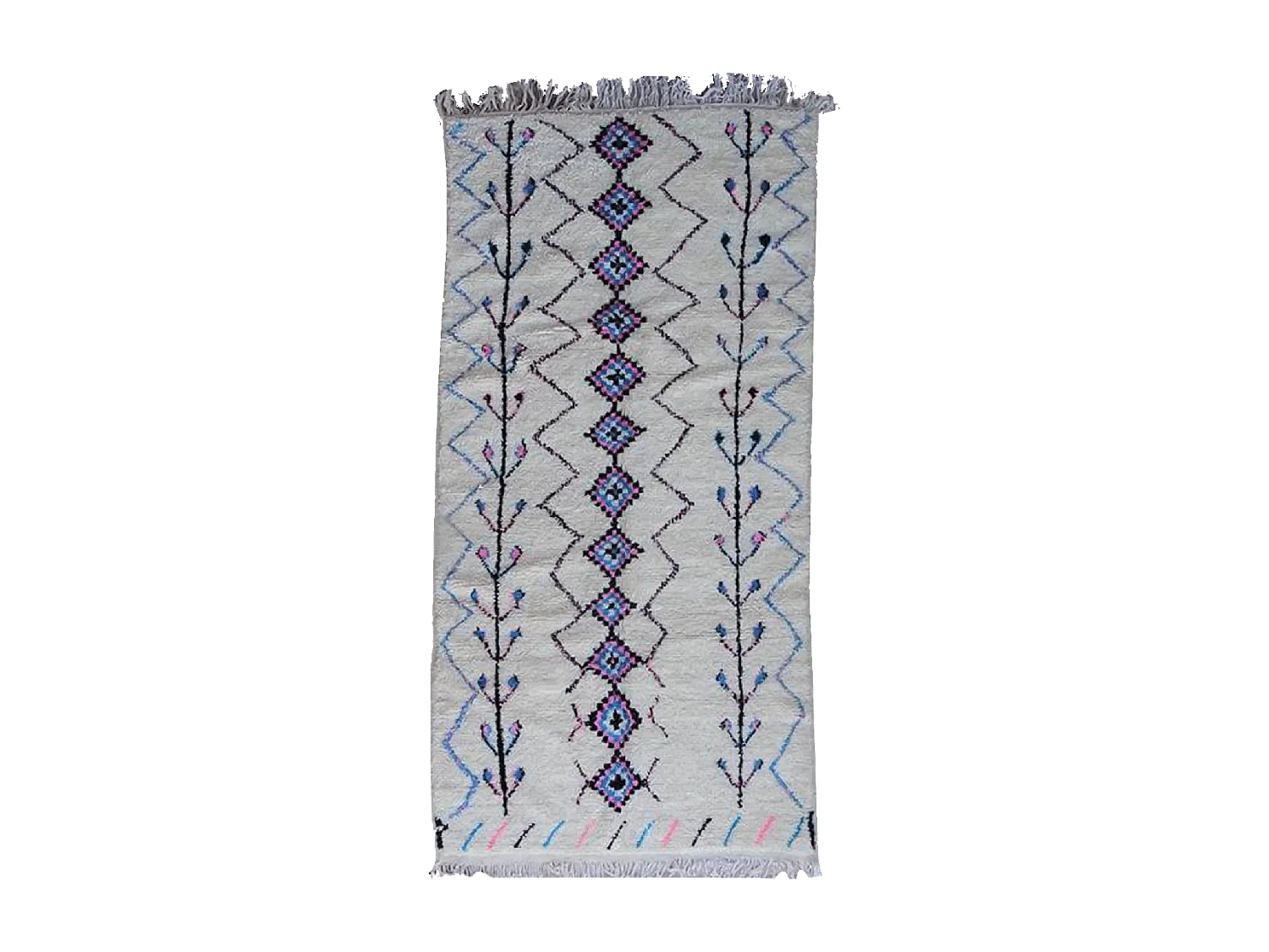 Authentique tapis berbère 145x280 fait main en laine gris et bleu RABAT