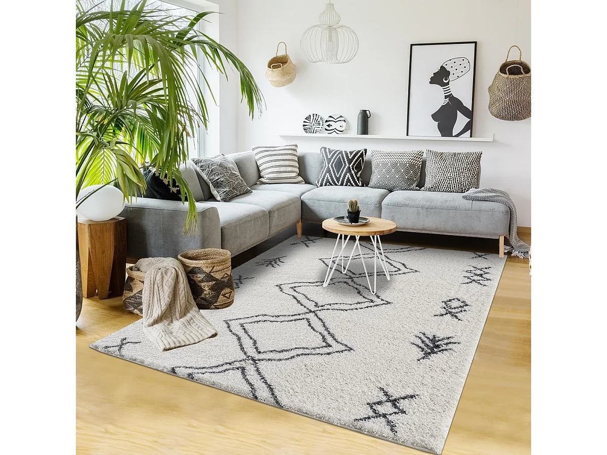 Tapis berbère 240x320 tissé motif ethnic LYN4 DOUX 3 crème