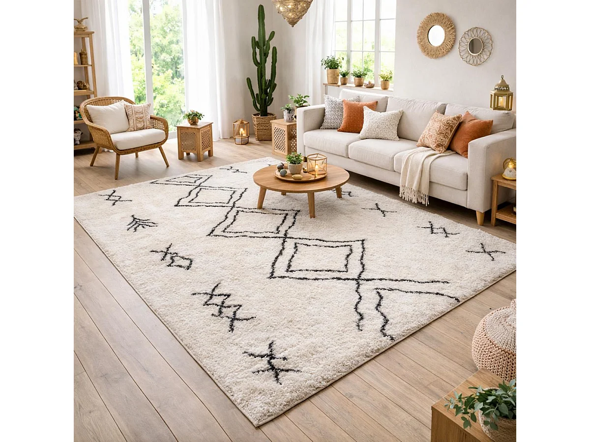 Tapis berbère 240x320 tissé motif ethnic LYN4 DOUX 3 crème