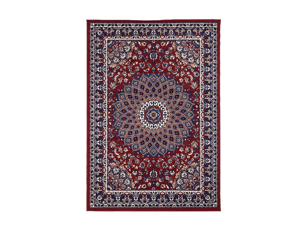 Tapis oriental 190x280 rectangle crème et rouge tissé motif ethnique LYN1 ROSOR