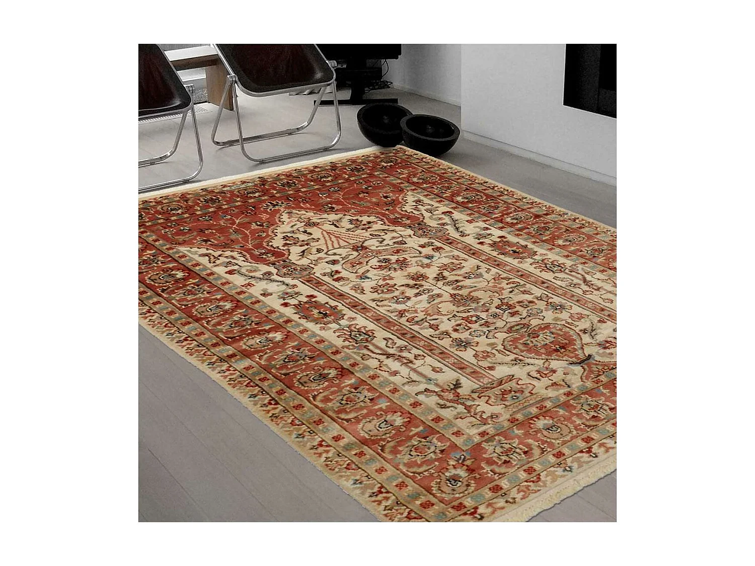 Authentique tapis d'Orient 115x185 fait main en soie beige JIHANGIR 42