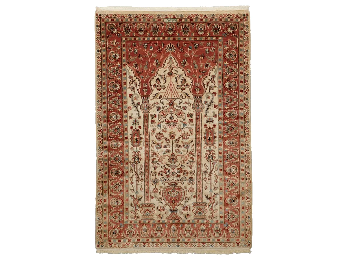 Authentique tapis d'Orient 115x185 fait main en soie beige JIHANGIR 42