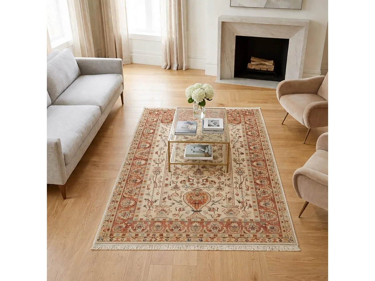 Authentique tapis d'Orient 115x185 fait main en soie beige JIHANGIR 42