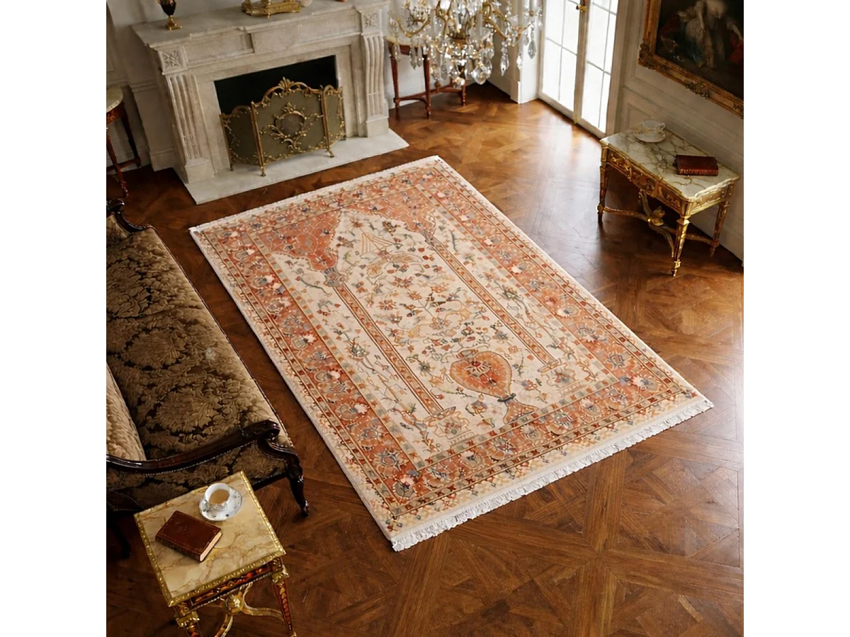 Authentique tapis d'Orient 115x185 fait main en soie beige JIHANGIR 42