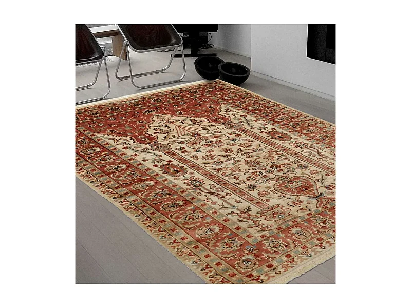 Authentique tapis d'Orient 115x185 fait main en soie beige JIHANGIR 42