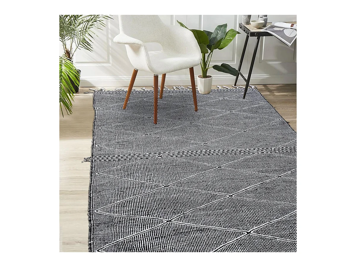 Authentique tapis berbère 165x255 fait à la main en laine gris et blanc ZANAFI