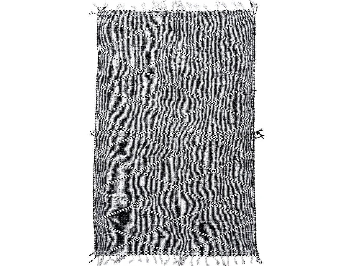 Authentique tapis berbère 165x255 fait à la main en laine gris et blanc ZANAFI