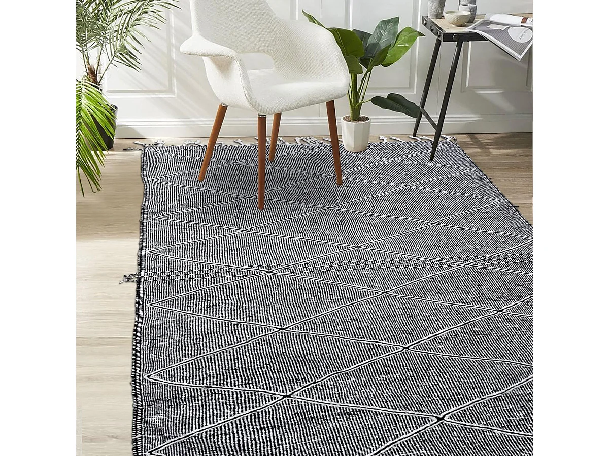 Authentique tapis berbère 165x255 fait à la main en laine gris et blanc ZANAFI