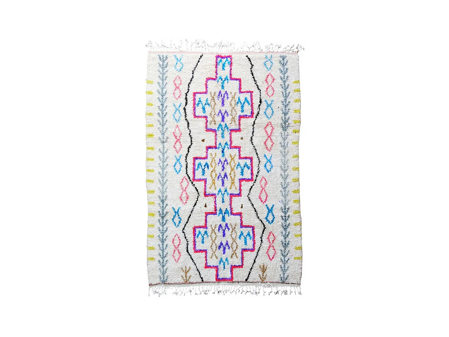 Authentique tapis berbère 150x240 fait à la main en laine blanc cassé et rose AZILAL 9 motif ethnic