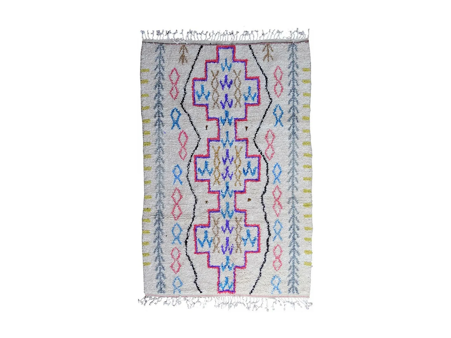 Authentique tapis berbère 150x240 fait à la main en laine blanc cassé et rose AZILAL 9 motif ethnic
