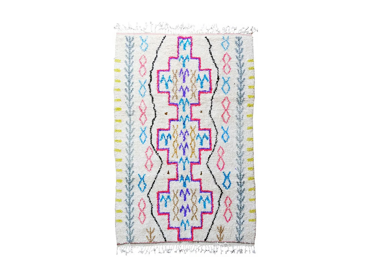 Authentique tapis berbère 150x240 fait à la main en laine blanc cassé et rose AZILAL 9 motif ethnic