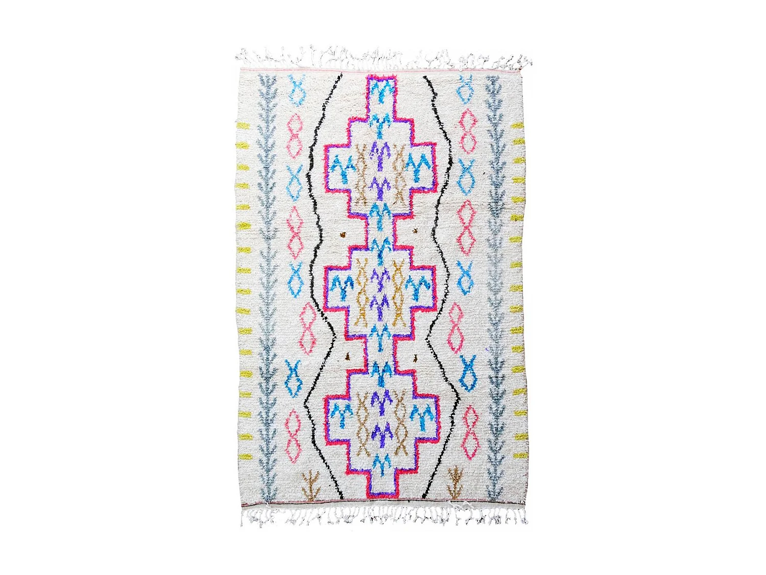Authentique tapis berbère 150x240 fait à la main en laine blanc cassé et rose AZILAL 9 motif ethnic