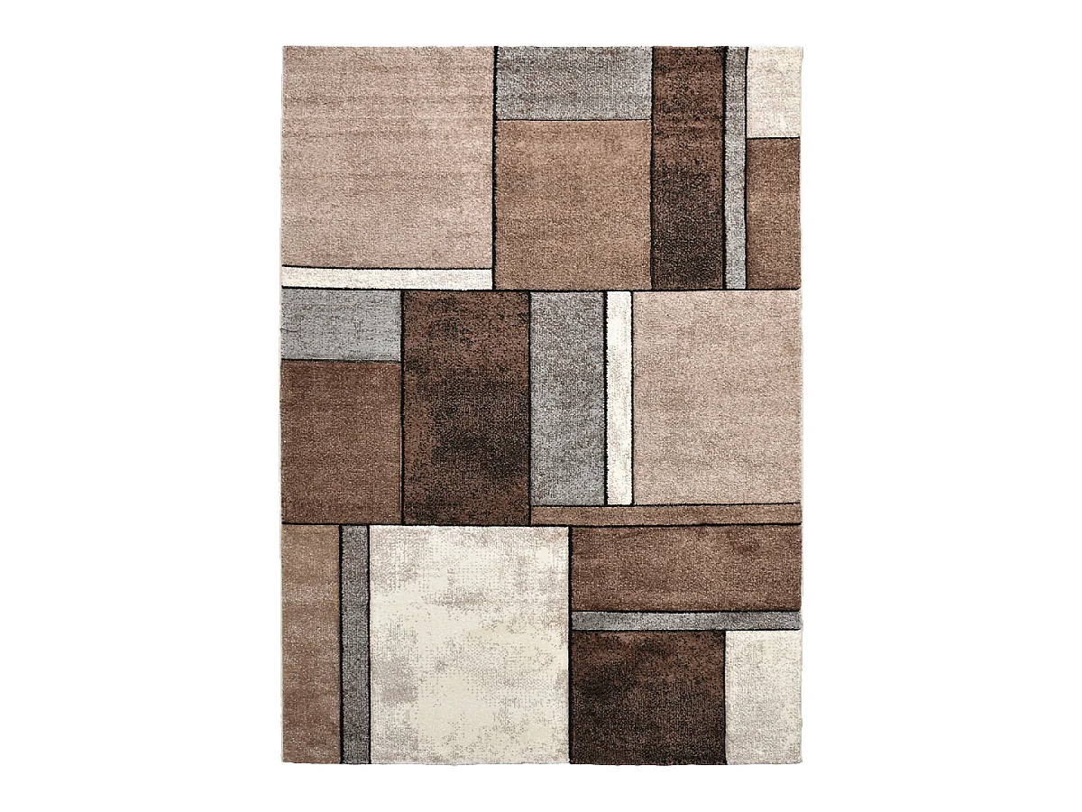 tapis salon 140x140 tissé beige carré motif géométrique LYN8 GEOME