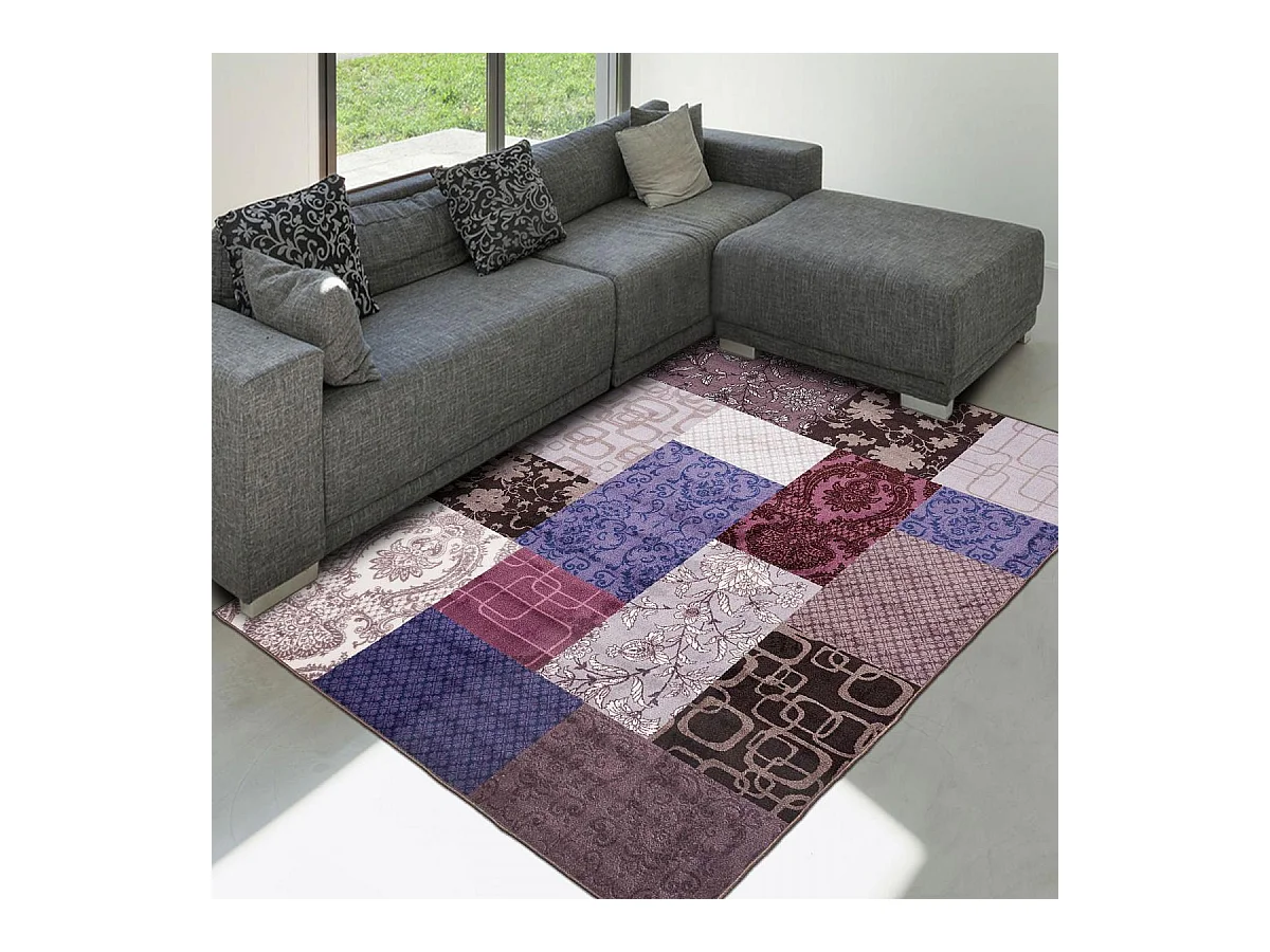 tapis chambre 57x110 tissé violet rectangle ISPARTA PATCHWORK