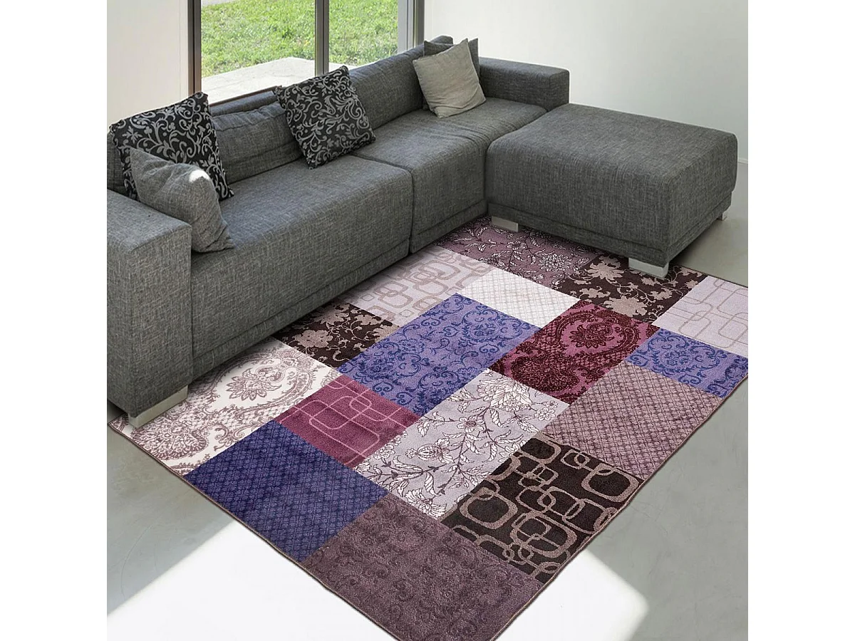 tapis chambre 57x110 tissé violet rectangle ISPARTA PATCHWORK