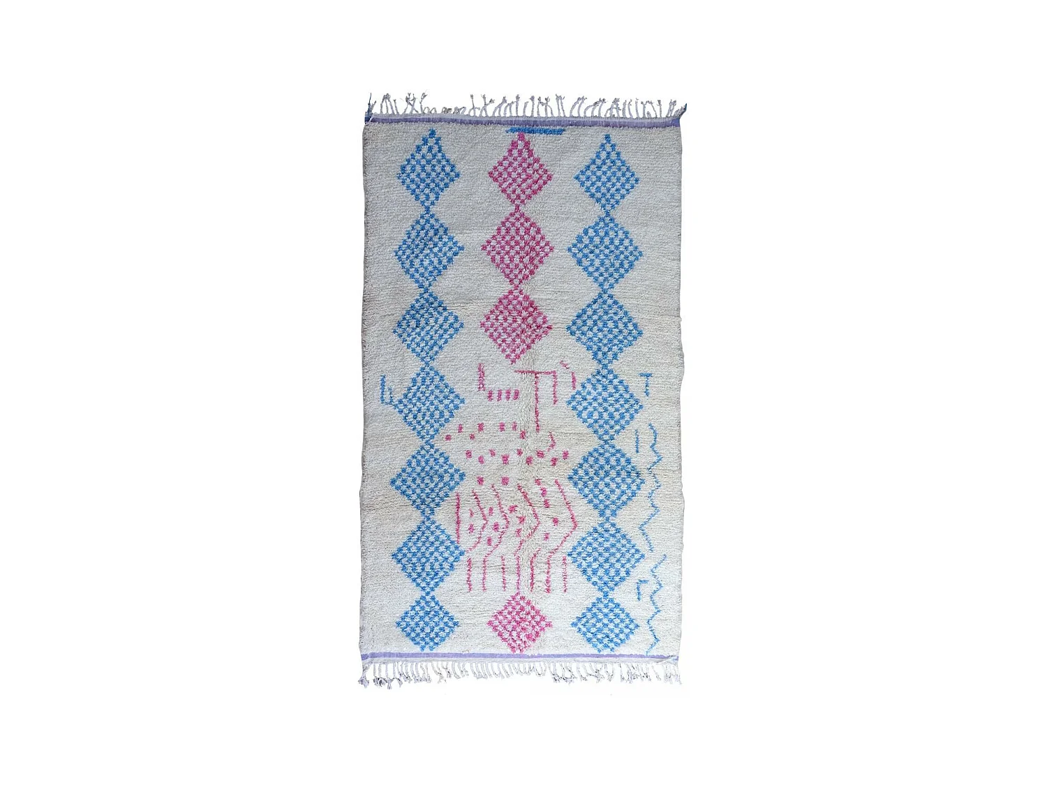 Authentique tapis berbère 150x255 fait à la main en laine blanc cassé et rose AZILAL 4 motif ethnic
