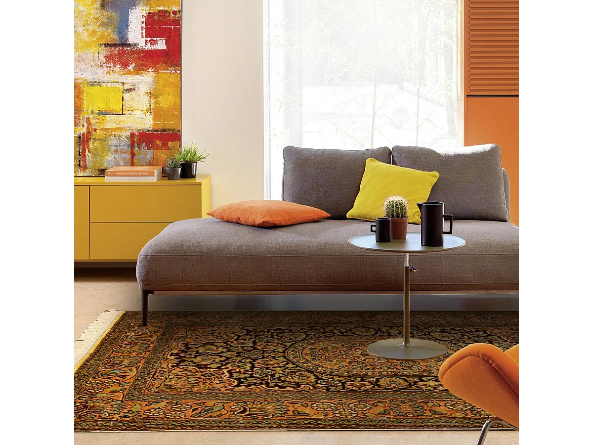 Authentique tapis d'Orient 80x125 fait main en rayonne or CACHEMIR A