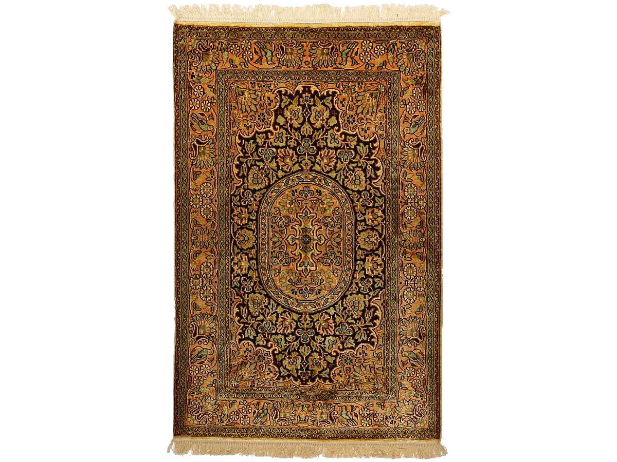 Authentique tapis d'Orient 80x125 fait main en rayonne or CACHEMIR A