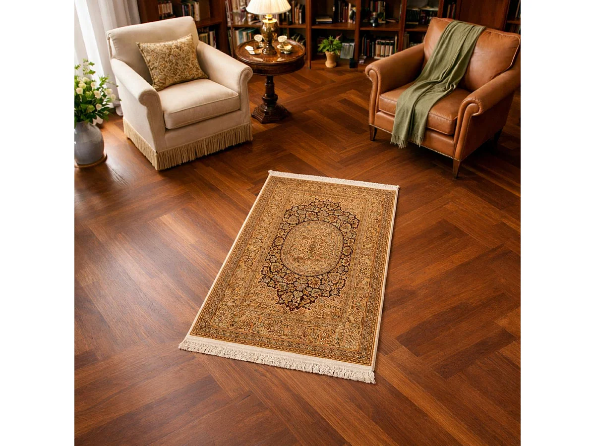 Autentico tappeto orientale 80x125 realizzato a mano in rayon oro CACHEMIR A